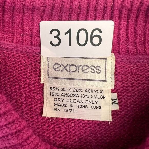 Vintage Express Silk Angora Blend Pink Fuschia Long Sleeve Knit Sweater Top M - Picture 3 of 5